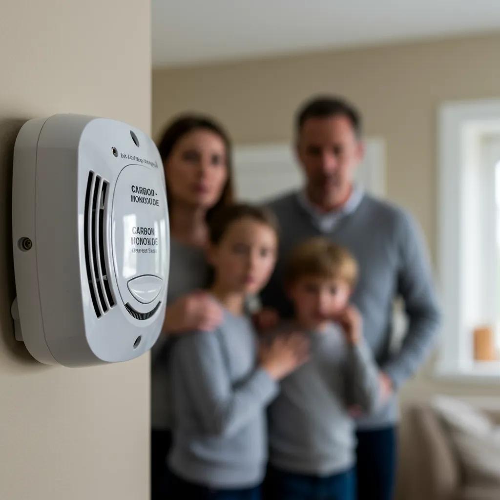 Close-up of a carbon monoxide detector in a home, emphasizing the importance of safety and awareness of leaks